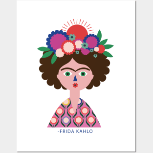 My Frida kahlo avatar florals colorful flowers pattern sun illustration mexican painter Posters and Art